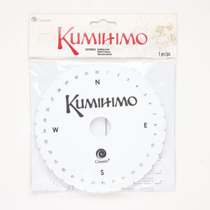 Kumihimo disk 1pkg1, EVA foam, white and black, 6 inch single-sided round with 32 slots, 3/8 inch thick.