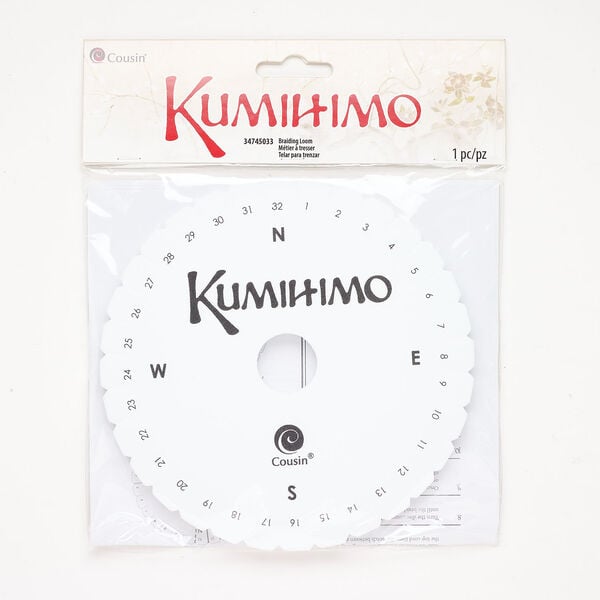 Kumihimo disk 1pkg1, EVA foam, white and black, 6 inch single-sided round with 32 slots, 3/8 inch thick. image number 0