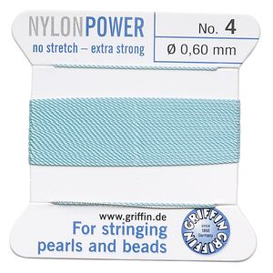 Thread, Griffin, nylon, turquoise blue, size #4. Sold per 2-meter card (approximately 78 inches).