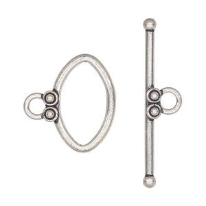 Clasp, toggle, antiqued sterling silver, 21x13mm oval with dots. Sold individually.