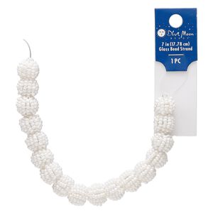 Bead, glass and acrylic, white, 11mm round with seed beads. Sold per 7-inch strand.