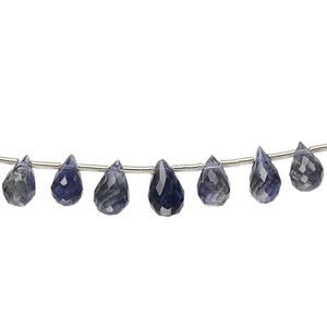 Iolite 1pkg1, hand-cut top-drilled faceted briolette bead natural 4 inch graduated 5x3mm-9x5mm