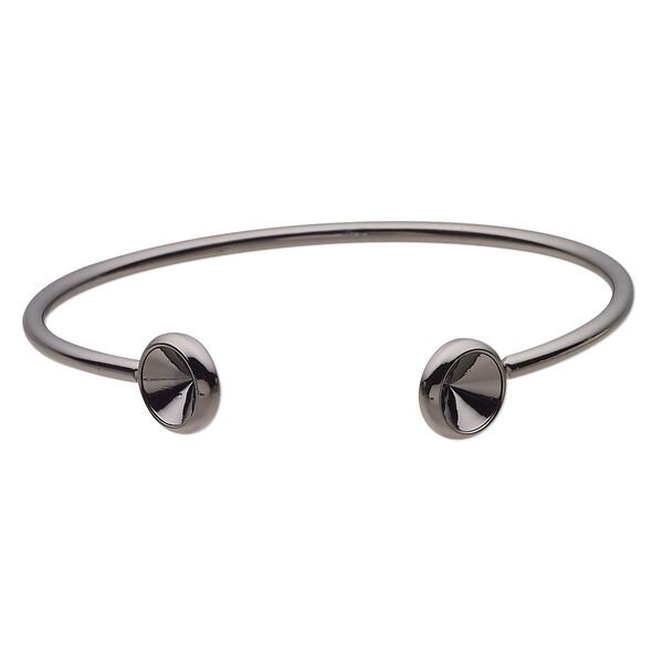 Bracelet, Almost Instant Jewelry®, cuff, black-finished brass, 11mm wide with (2) SS39 rivoli glue-in settings, 7 inches. Sold individually. image number 0