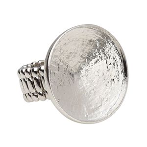 Ring, Almost Instant Jewelry®, stretch, imitation rhodium-plated copper, 28mm round with 27mm round setting. Sold individually.