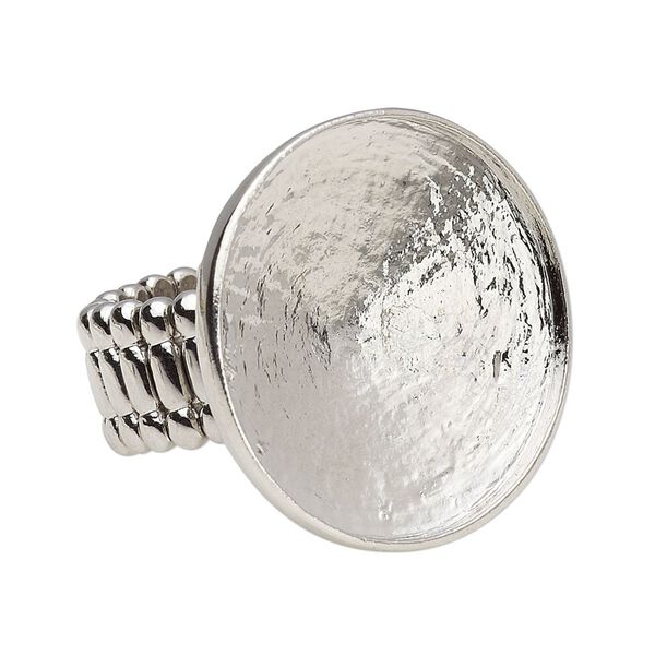 Ring, Almost Instant Jewelry®, stretch, imitation rhodium-plated copper, 28mm round with 27mm round setting. Sold individually. image number 0