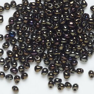 Seed bead, Miyuki, glass, pkg/10g, 4x3.4mm fringe, opaque gunmetal dark gold (DP-458).