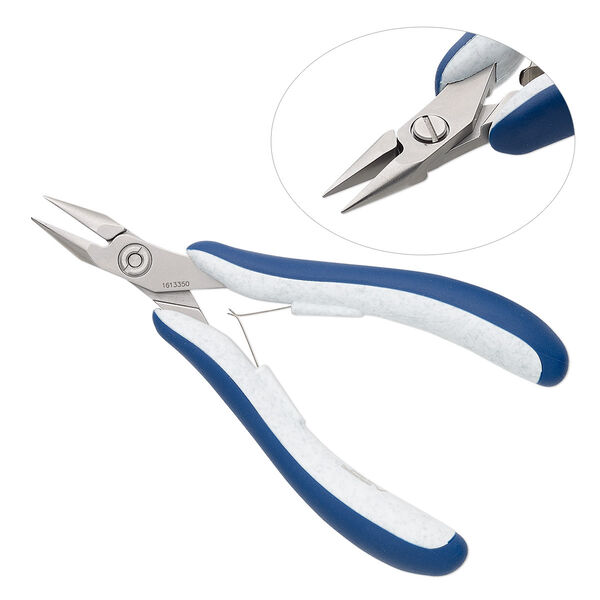 Pliers, Teborg®, snipe-nose, steel / stainless steel / plastic, grey / white / blue, 5-3/8 inches. Sold individually. image number 0