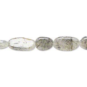 Bead, tourmalinated quartz (natural), 8x6mm-13x8mm hand-cut flat oval, C- grade, Mohs hardness 7. Sold per 14-inch strand.