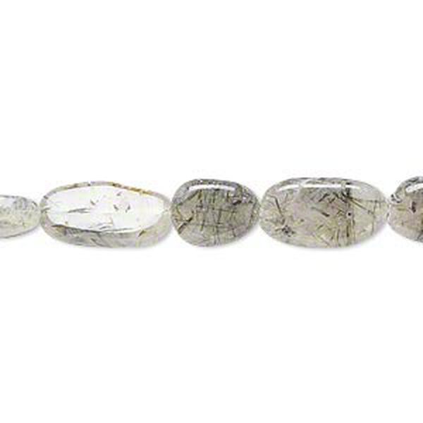 Bead, tourmalinated quartz (natural), 8x6mm-13x8mm hand-cut flat oval, C- grade, Mohs hardness 7. Sold per 14-inch strand. image number 0