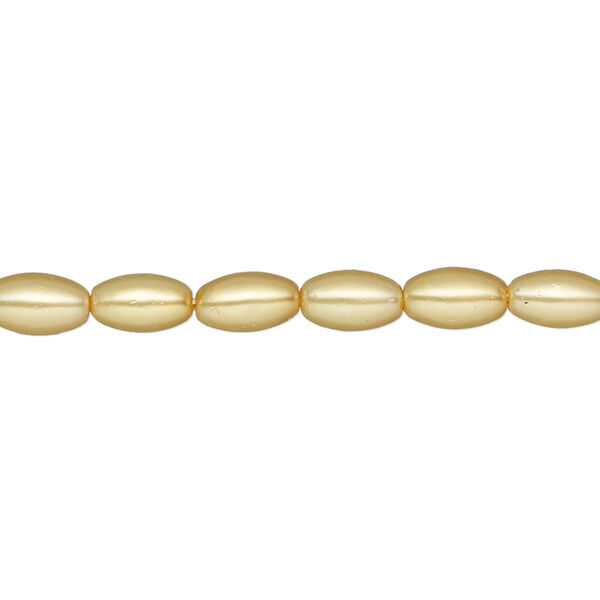 Bead, glass pearl, sun yellow, 7x4mm-8x4mm oval. Sold per 15-inch strand. image number 0