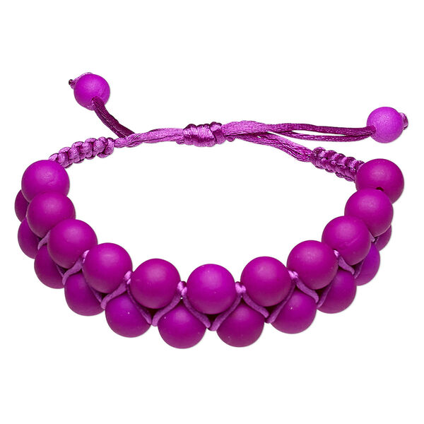 Bracelet, nylon and acrylic, purple, 18mm wide with 8mm round, adjustable from 5-1/2 to 7 inches with wrapped knot closure. Sold individually. image number 0