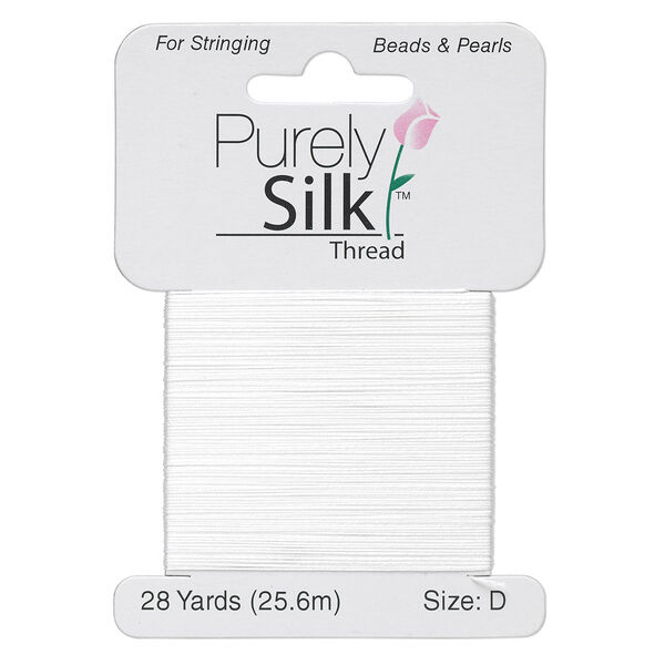 Thread, Purely Silk™, white, size D. Sold per 28-yard card. image number 0