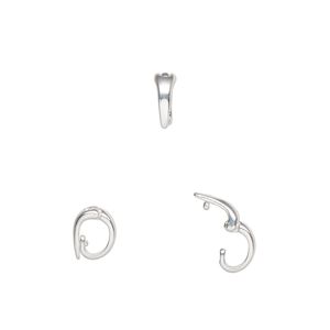 Bail, silver-plated brass, 7.5x5.5mm hinged, 4mm grip length. Sold per pkg of 4.