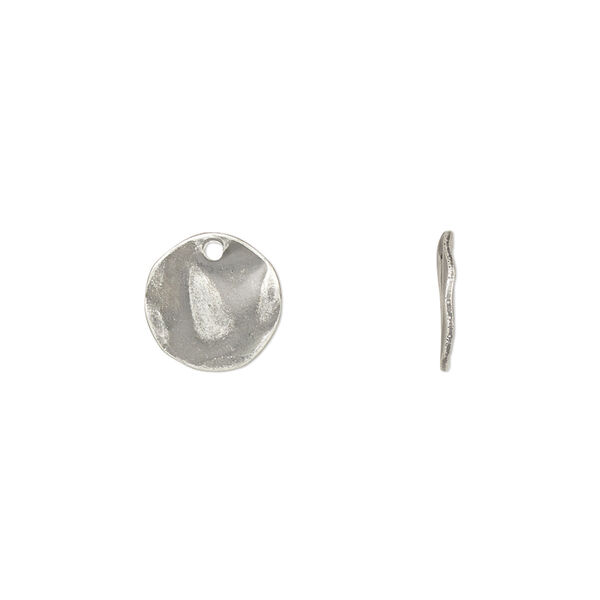 Drop, antique silver-plated steel, 10mm textured flat round. Sold per pkg of 50. image number 0