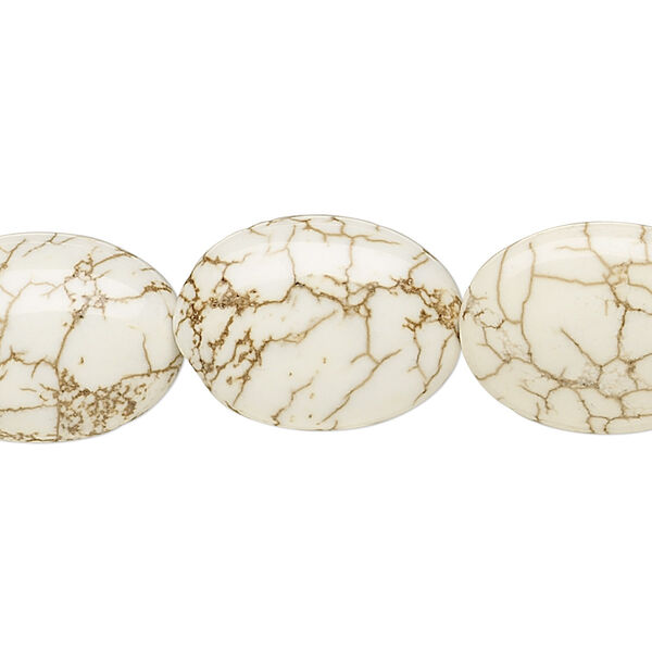 Bead, magnesite (stabilized), white, 20x15mm puffed oval, B grade, Mohs hardness 3-1/2 to 4. Sold per 15-1/2" to 16" strand. image number 0