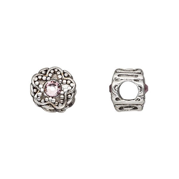 Bead, Dione®, antique silver-plated pewter (tin-based alloy) and crystal rhinestone, alexandrite purple, 11mm double-sided round with star design. Sold individually. image number 0