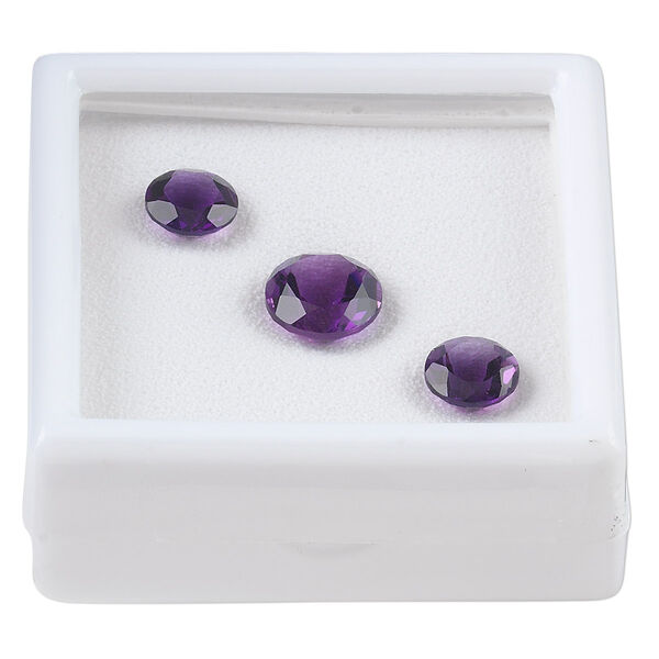 Gem, amethyst (natural), medium-dark, two 8mm and one 10mm faceted round, A grade, Mohs hardness 7. Sold per pkg of 3. image number 0