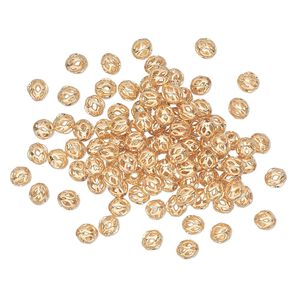 Bead, gold-plated brass, 4mm cutout round. Sold per pkg of 100.