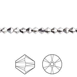 Bead 48pk crystal light chrome 2X, Crystal Passions® 4mm bicone 5328