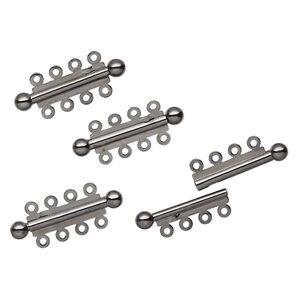 Clasp, 4-strand slide lock, gunmetal-finished brass, 31x6mm tube. Sold per pkg of 4.