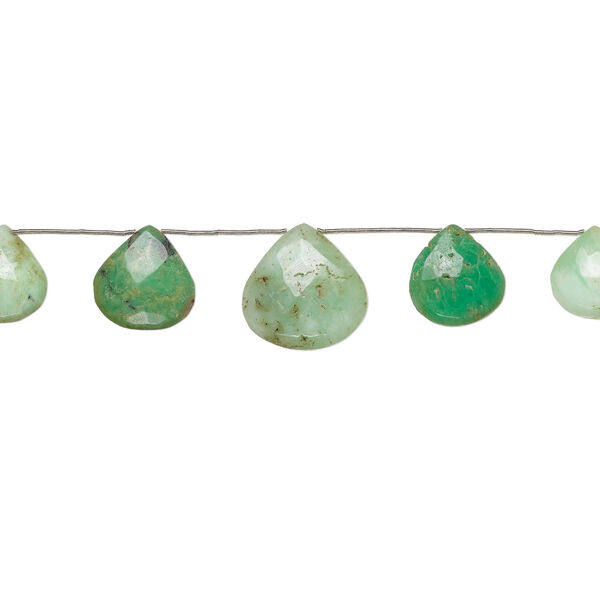 Chrysoprase 1pkg5, hand-cut top-drilled faceted puffed teardrop bead, graduated 24x23mm-36x35mm image number 1