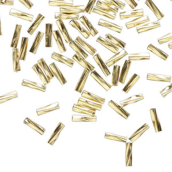 Bead, gold-finished brass, 6x2mm twisted square tube. Sold per pkg of 200. image number 0