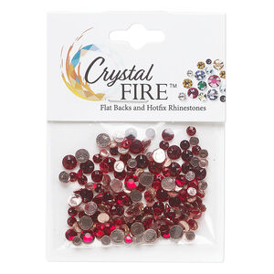 Flat back mix 1pkg144 Siam and light Siam, Crystal FIRE&reg;, 3.0-4.8mm hotfix round SS12 / SS16 / SS20