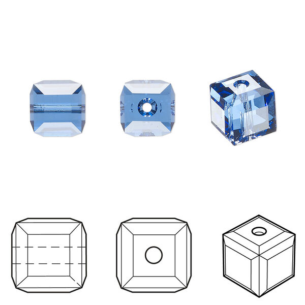 Bead 48pk sapphire, Crystal Passions® 8mm cube 5601 image number 0