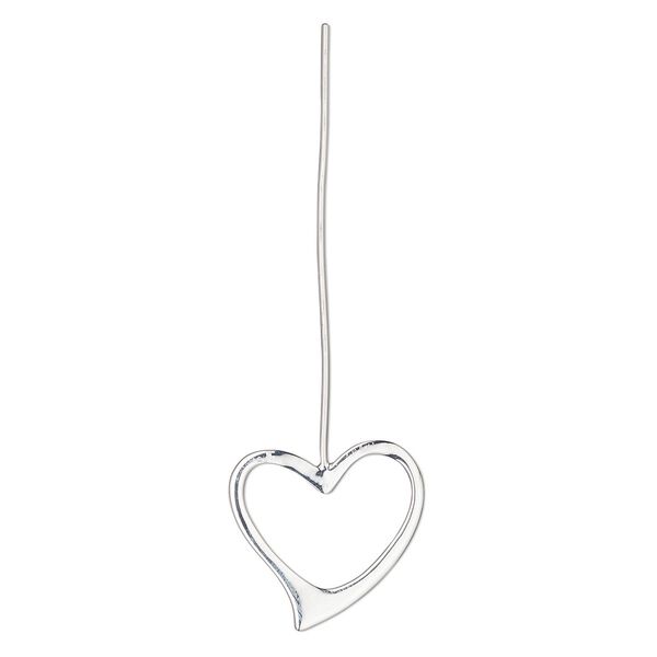 Head pin 1pkg2 silver-plated brass, 2 inches with 22x20mm open heart, 18 gauge. image number 0