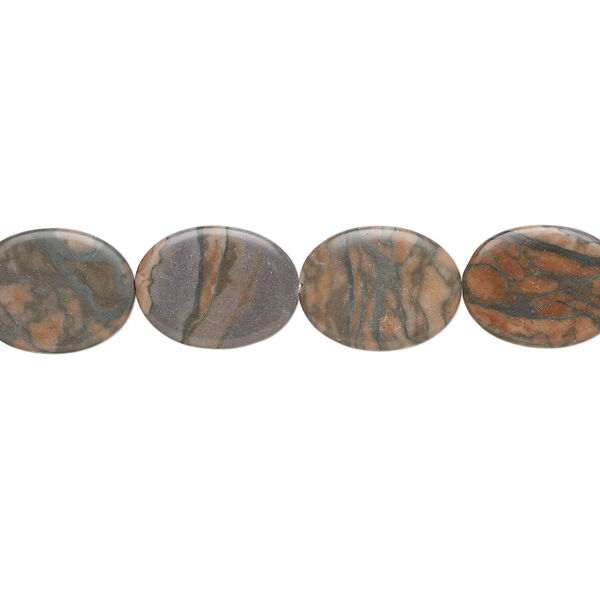 Red-grey marble 1pkg1, puffed oval bead natural, 15 inch 39x30mm-40x31mm image number 1