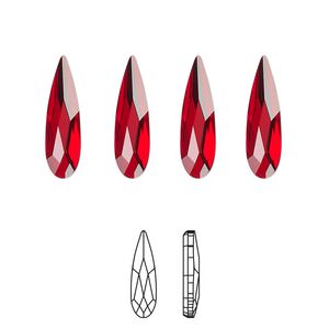 Flat back 4pk light Siam foil back, Crystal Passions® 14x3.9mm raindrop 2304