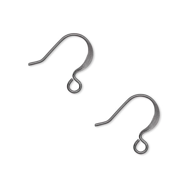 Ear wire, gunmetal-plated brass, 15mm flat fishhook with open loop, 21 gauge. Sold per pkg of 50 pairs. image number 0