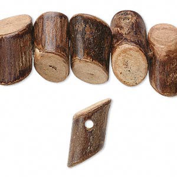 Bead, wood (natural), 16x6mm-24x10mm slide-cut side-drilled cylinder. Sold per 15-1/2" to 16" strand. image number 0