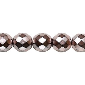 Bead, Czech fire-polished glass, opaque copper carmen, 10mm faceted round. Sold per 15-1/2" to 16" strand.