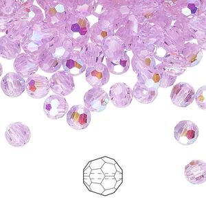 Bead 24pk violet AB, Preciosa Czech crystal 5mm round