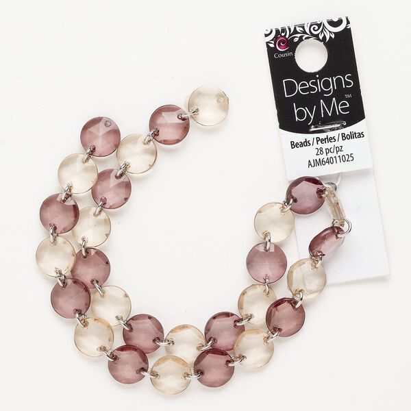 Link 1pkg28 acrylic, 12mm faceted puffed flat round, assortment purple / pale yellow image number 0