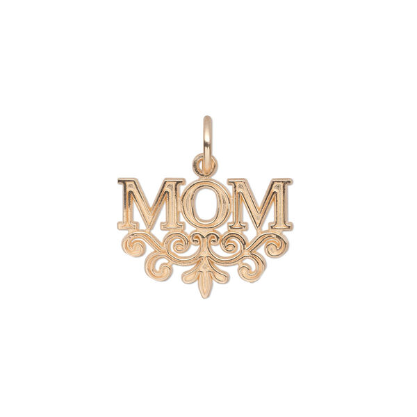 Charm, 14Kt gold, 18x14mm single-sided "MOM" with filigree base. Sold individually. image number 0