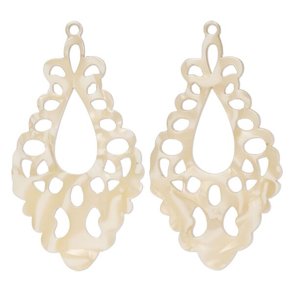 Focal, resin, tan, 51.5x29mm fancy teardrop with cutouts. Sold per pkg of 2. image number 0