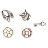 Charm mix, gold- / antique silver- / copper-finished "pewter" (zinc-based alloy), assorted undrilled shapes. Sold per pkg of 5. image number 1