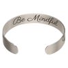 Bracelet cuff 1pkg1 silver-finished brass, black, 12mm wide with feather on outside / "Be mindful" on inside. image number 1
