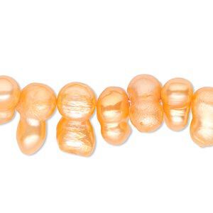 Pearl, cultured freshwater (dyed), orange, 7x7mm-15x8mm top-drilled peanut, D grade, Mohs hardness 2-1/2 to 4. Sold per 16-inch strand.