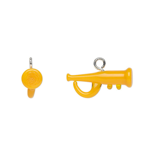 Drop, lampworked glass with silver-finished steel, orange, 20x8mm trumpet. Sold per pkg of 2. image number 0