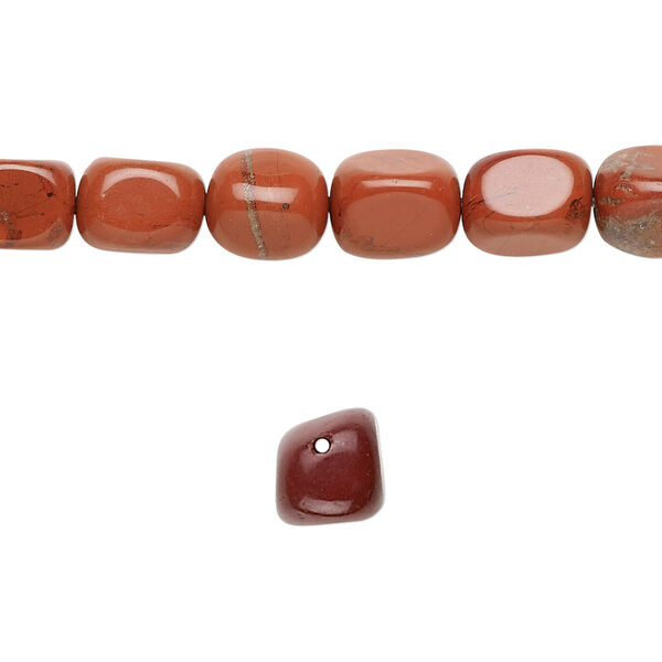 Bead, red jasper (natural), small to medium tumbled pebble, Mohs hardness 6-1/2 to 7. Sold per 15-1/2" to 16" strand. image number 0
