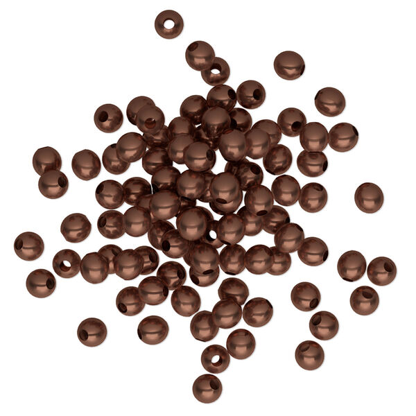 Bead, antique copper-plated brass, 3mm round. Sold per pkg of 100. image number 0