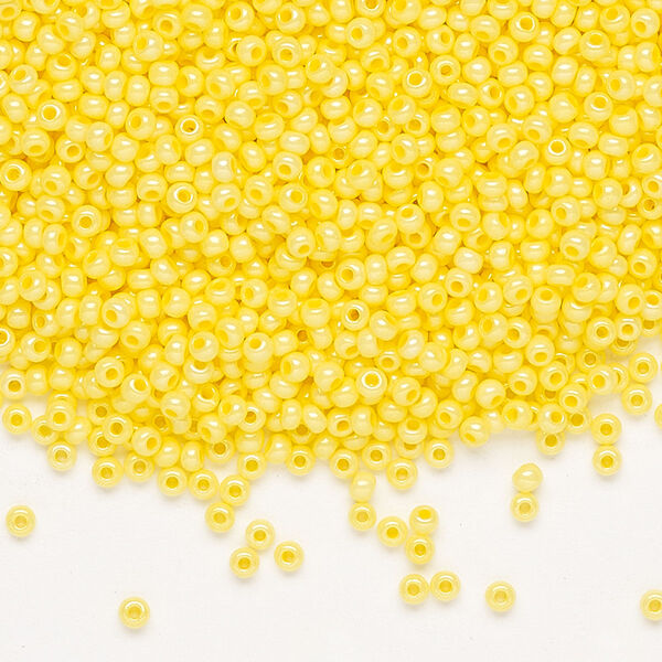 Seed bead, Preciosa Ornela Czech glass, pkg/500g, #11 rocaille, opaque terra dyed yellow luster chalkwhite, (16386). image number 0