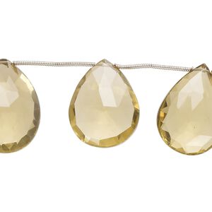Golden quartz 1pkg9, hand-cut top-drilled faceted puffed teardrop bead 22x14mm-26x19mm