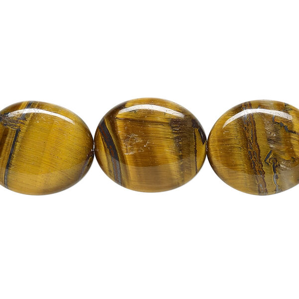 Bead, tigereye (natural), 16x14mm flat oval, B grade, Mohs hardness 7. Sold per 15-1/2" to 16" strand. image number 0
