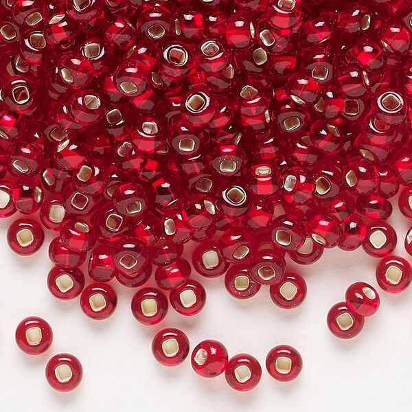 Seed bead, Preciosa Ornela Czech glass, pkg/500g, #6 rocaille, transparent silver-lined ruby, (97090). image number 0