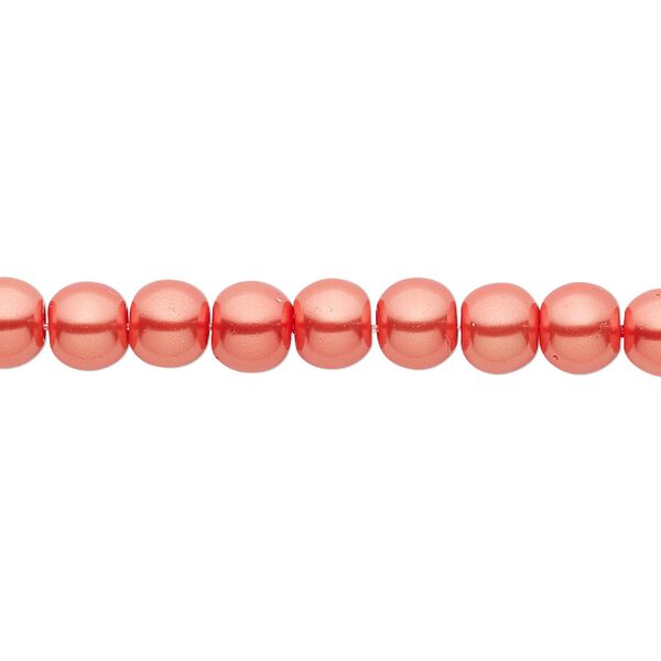 Bead, crystal pearl, orange-red, 6mm round. Sold per pkg of (2) 15-1/2" to 16" strands, approximately 130 beads. image number 0