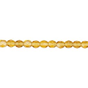 Bead, Czech fire-polished glass, transparent honey, 4mm faceted round. Sold per 15-1/2" to 16" strand, approximately 100 beads.